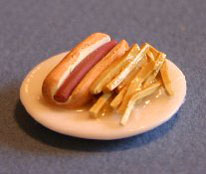 Dollhouse Miniature Hotdog Plate with Fries